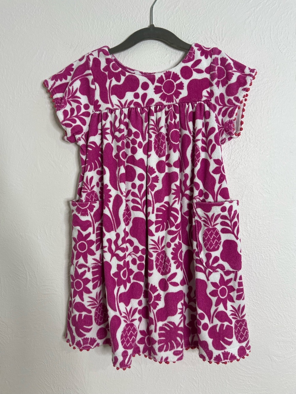 Mini Boden Girls' Pink Floral Print Pocket Terry Cloth Swim Cover Up Dress